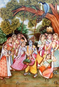 ラダ・クリシュナの細密画 作： School Indian