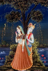ラダ・クリシュナの細密画 作： School Indian