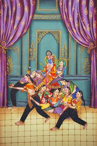 ラダ・クリシュナとサキスたち 紙本小品画 作： School Indian