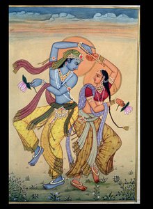ラーダとクリシュナ（ガッシュ、水彩、紙 作： School Indian