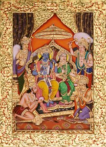 ラム・ダルバール、ミニチュア絵画、紙に金色のエンボス加工 作： School Indian