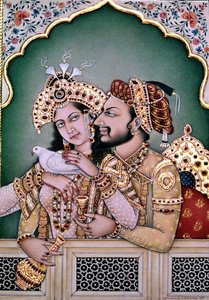 シャー・ジャハーン(1592-1666)と彼の妻、アルジュマンド・バヌ・ベグム(1631年没) ムムターズ-イ・マハル 作： School Indian