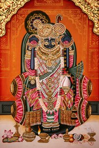 シュリ・バンキー・ビハーリー細密画、ヴリンダーヴァン、マトゥラー、インド 作： School Indian
