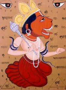 タントラ・ハヌマーンの細密画（紙） インド 作： School Indian