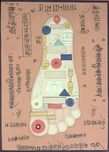 右足のタントラ図（ガッシュ、水彩、紙） 作： School Indian
