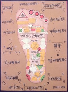 右足のタントラ図（ガッシュ、水彩、紙） 作： School Indian