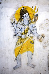 トリシュルを持つシヴァ神（フレスコ画） 作： School Indian