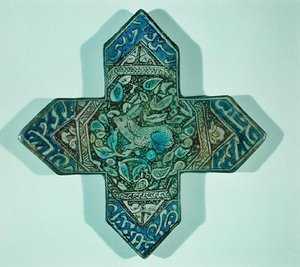 イランのカシャーンで作られたと思われる狩猟シーンを描いた初期のラスター・ウォール・タイル