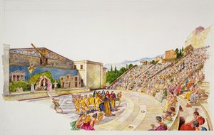 古代アテネ-劇場の復元（カラーリトグラフ