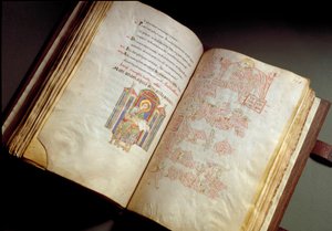 福音派。ファルファ修道院の写本。(Ms.E 16 folii 149v. 150r.) Rome, Biblioteca Vallicelliana 作： School Italian