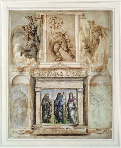 ジョルジョ・ヴァザーリ（1511-74）による「Libro dei Desegni」のページは、1524年以降に取り付けられ、額装されました（紙に銀筆） 作： School Italian