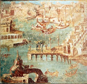 ナポリ近郊のポッツオーリ（Pozzuoli）港.Museo Nazionale de Naples