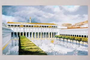ローマ、トラヤヌスのフォーラムの広場の復元（カラーリトグラフ