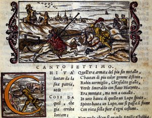 狼に乗った巨人エリフィラがロジャー（ルッジェーロ、Ruggiero）と戦う-L