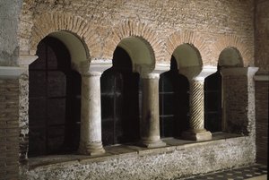 View of the cloister of the church of Saint Vincent and Saint Anasthasus the abbazia of the three fountains (Tre-Fontane) (Chiesa dei Santi Vincenzo e Anastasio alle Tre Fontane) (View of the cloister of the church of St Vincenzo e Anastasio, abbazia delle 作： School Italian