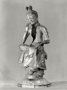 瞑想のポーズをとる菩薩 645-794年頃（金銅製）（モノクロ写真 作： Japanese School