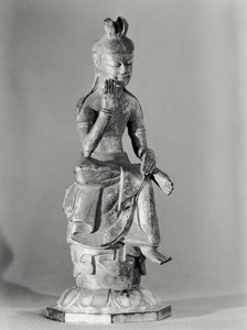 瞑想のポーズをとる菩薩 645-794年頃（金銅製）（モノクロ写真 作： Japanese School