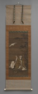 鹿と一緒にいる人、飛んでいる鶴 作： Japanese School