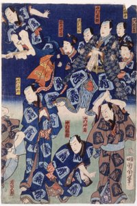 無数の俳優 (トリプティク) (カラー木版画) 作： School Japanese