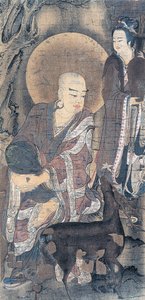 若き僧侶と雌鹿を描いた宗教画 絹本著色 日本文明 平安時代 794-1185 作： School Japanese