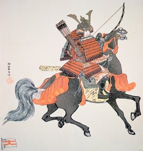 弓と矢を持った日本の侍（カラーリトグラフ