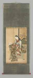扇子を持つ座る女性 作： Japanese School