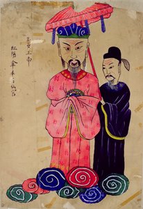韓国の神、「玉皇山堤」（紙に天然顔料） 作： 学校韓国語