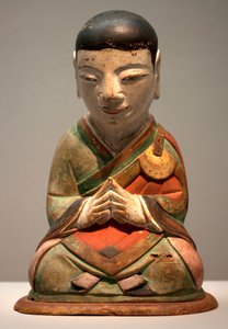 羅漢像多色刷りの木彫、朝鮮時代