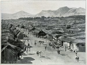 19世紀の韓国の首都、ソウルのメインストリートの風景