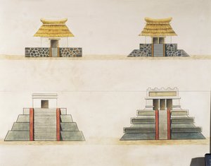 テノチティトランの建物の歴史的復元（カラーリトグラフ