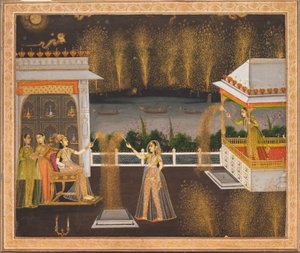 ディワリを祝う婦人たち 1760年頃 不透明水彩・金・紙