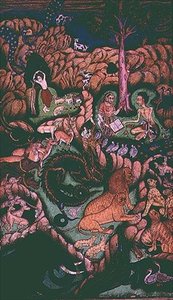 風景の中のライラとマジュナン、ジョンソン アルバム X、10 番、1760～70 年頃（アルバム リーフにゴールドのガッシュ） 作： School Mughal