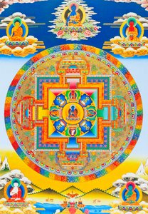 Akshobhya Mandala は不動のブッダを Bhumi Sparsa Mudra として描いており、大地が彼の悟りの証人となっています (布にグワッシュ)。