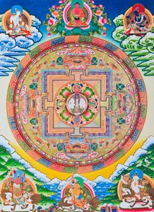 Mandala with one thousand arms Avalokiteshvara; the sacred, magical circle depicting the eleven headed Bodhisattva symbolising infinite compassion (gouache on cloth)   1460105   ja       japanese Successfully Translated  Original: View of the Cathedrale No