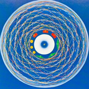 Om cosmo Mandala、全体性、統一性、更新を描いた (布にグワッシュ) 作： School Nepalese