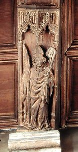 ラテン四大教父の一人、聖アウグスティヌス（木材） 作： School Netherlandish