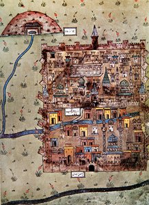 1600年頃のトルコ、エルゼルムの地図（カラーリトグラフ）