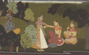 51.207/11 ラダにクリシュナに会いたいと懇願する親友（「Gita Govinda」シリーズの挿絵）、ヒマーチャル・プラデーシュ州バソリー市