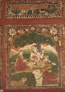 ヒマーチャル・プラデーシュ州チャンバの「Rang Mahal Chamba」から見たシヴァ神の家族 作： School Pahari
