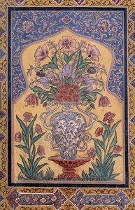 パキスタン、パンジャブ州ラホール、ワジール・カーン・モスク (17 世紀) の装飾的な細部の花の花瓶 作： School Pakistani
