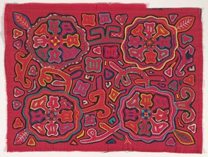 シャツ パネル (モラ)、クナ族、サン ブラス諸島、1950 年代 (綿のアップリケ) 作： School Panamanian