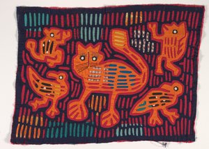 シャツ パネル (モラ)、クナ族、サン ブラス諸島、1950 年代 (綿のアップリケ) 作： School Panamanian