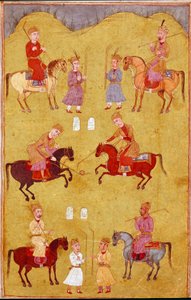 イスラム美術：ポロリの部分。フェルダウシ（Ferdawsi, or Firdousi, ca. 940-around 1020）の叙事詩「シャーナメ」（Shah Nama, Shahnama）（王の書）の写本からのペルシャの細密画 作： School Persian