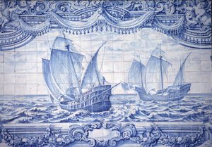 ポルトガルのリスボン周辺にある15～17世紀のキャラベル、アズレージョ（azulejos）。 作： School Portuguese