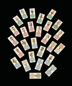 黒檀と骨のドミノ27個セット（ロシアのツァーリとツァーリナを描いたもの）1850～1875年頃（黒檀、骨 作： School Russian