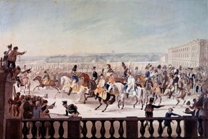アレクサンドル1世（1777-1825）、パリ・コンコルド広場にて。ロシア派の絵画 作： School Russian