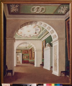 サンクトペテルブルクのストロガノフ宮殿の部屋のセット。 1840 年頃のロシアの巨匠の絵画、カンヴァスに油彩。ロシア美術 作： School Russian
