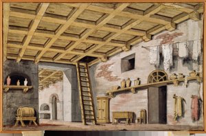 キッチン。 演劇の準備装飾。 ロシアの巨匠の作品、1790 年頃、キャンバスに描かれたテンペラ。 18世紀ロシアの風景画。 ミュージアム パレス オスタンキノ、モスクワ。