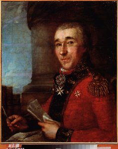 一般伯爵アレクセイ・アラクチェエフ（アレクシス・アラクチェエフ）（アラクチェエフ）（1769-1834）の肖像。 ロシアの巨匠による絵画、キャンバスに油彩、18 世紀後半。 極東美術館、ハバロフスク (ロシア)。 作： School Russian