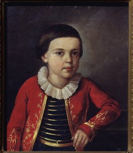子供の頃の詩人ミハイル・レールモントフ (1814-1841) の肖像画。 ロシアの巨匠の絵画、キャンバスに油彩